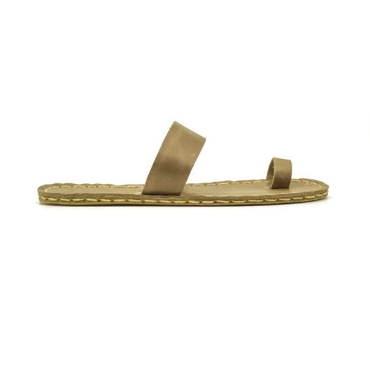 handmade light brown toe loop leather slippers