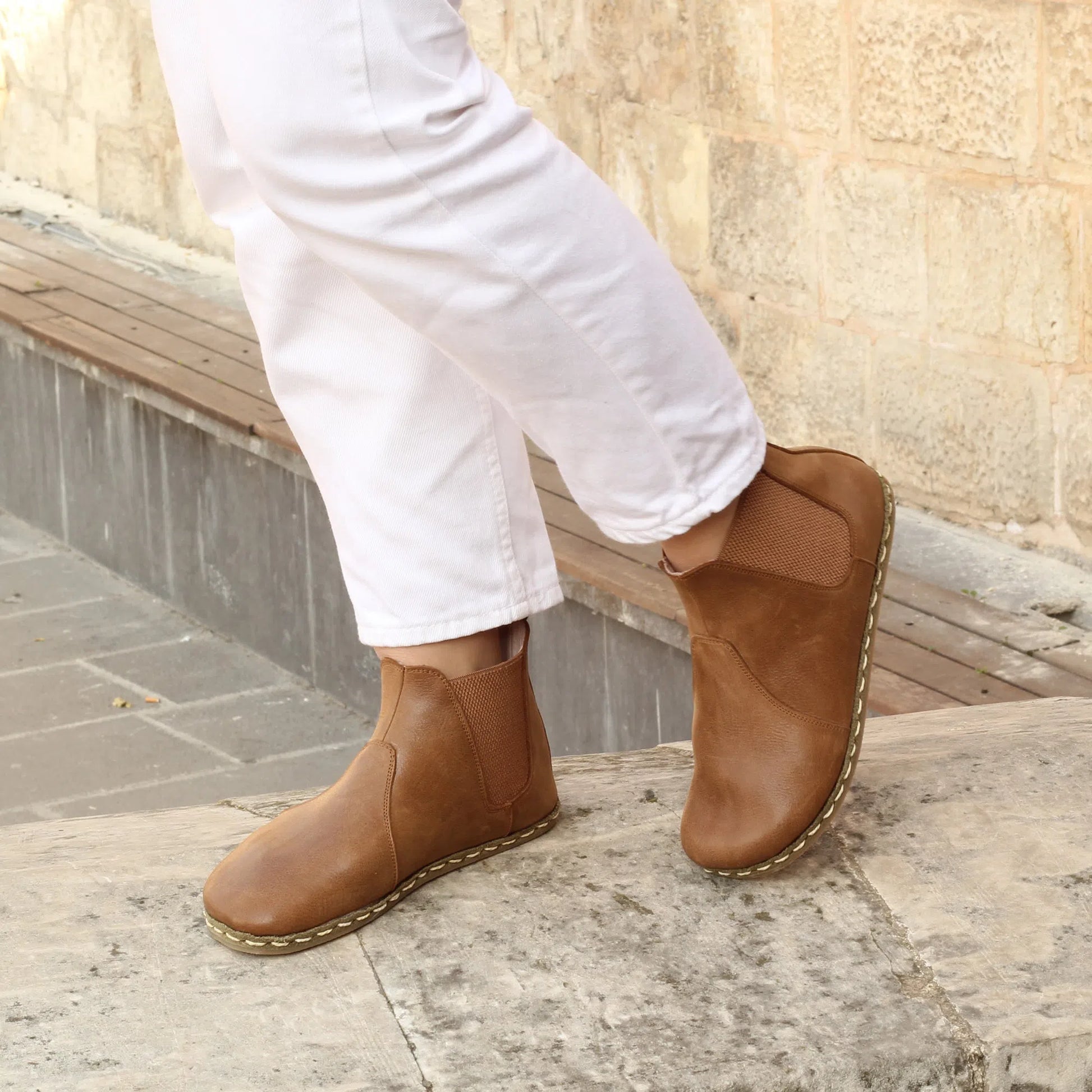 handmade matte brown chelsea barefoot boots for women