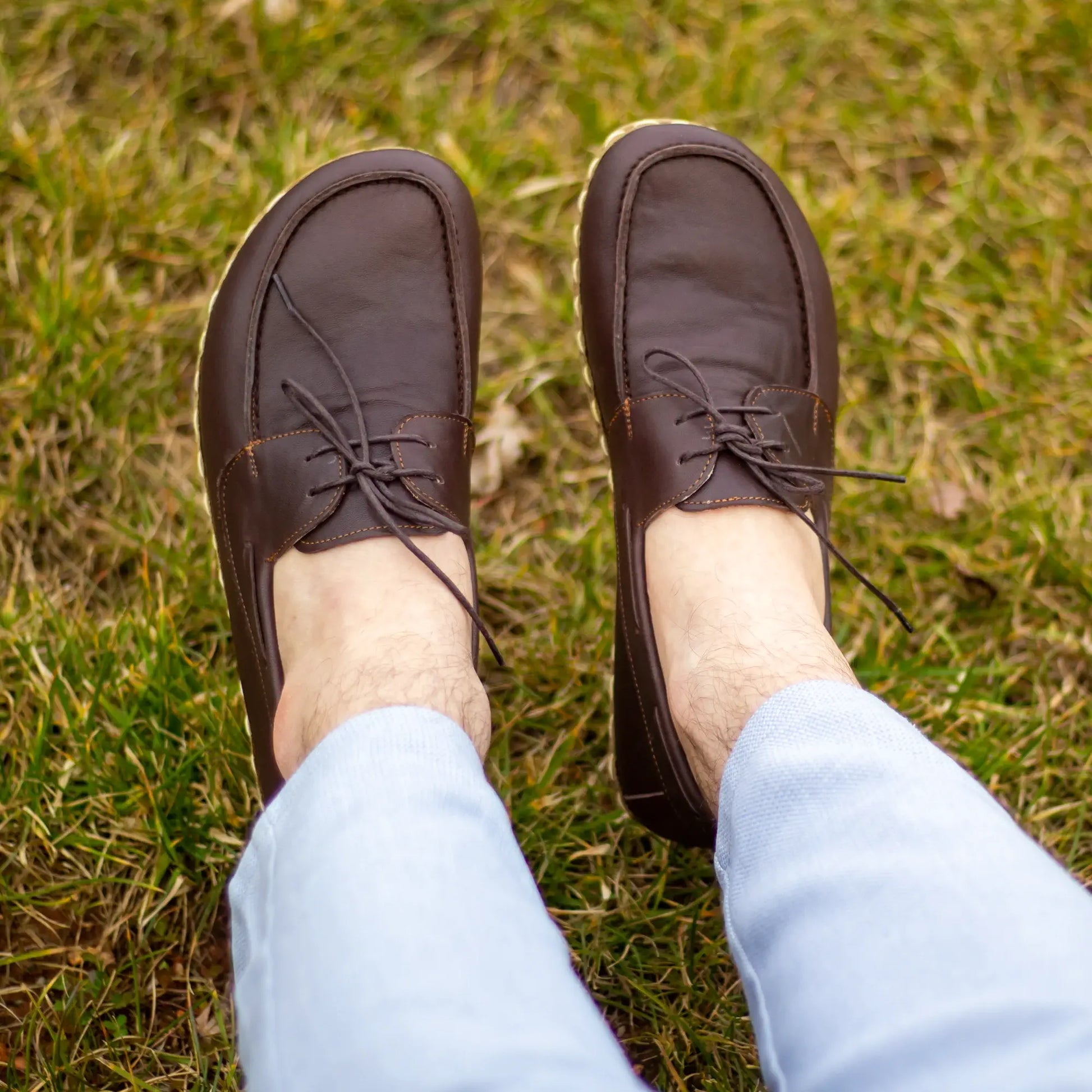 handmade mens bitter brown leather barefoot earthing shoes