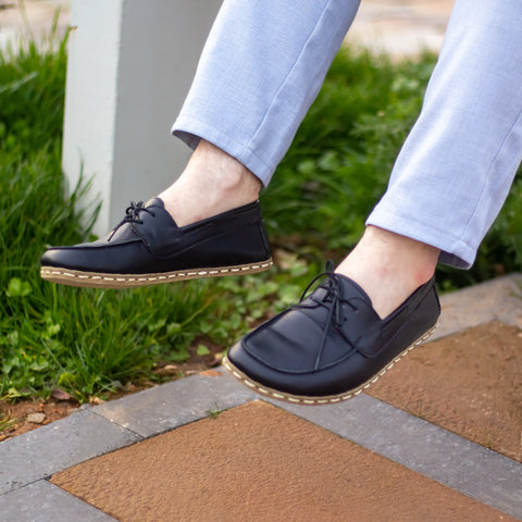 handmade mens black leather barefoot earthing shoes