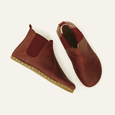handmade mens burgundy chelsea barefoot leather boots