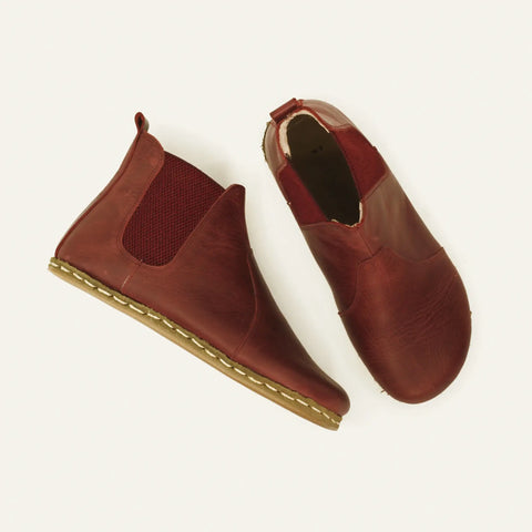 handmade mens burgundy chelsea barefoot leather boots