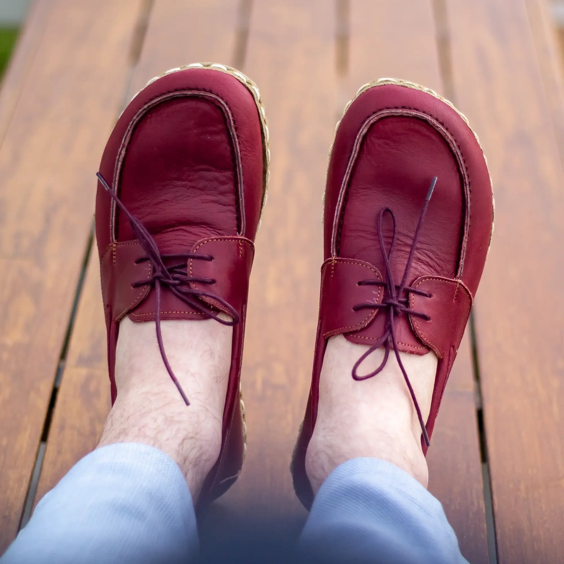 handmade mens burgundy leather barefoot earthing shoes