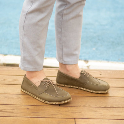 handmade mens military green leather barefoot earthing shoes