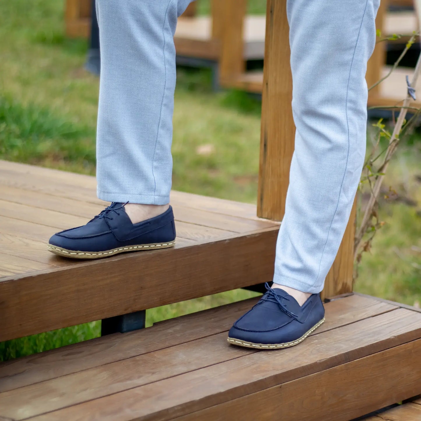 handmade mens navy blue leather barefoot earthing shoes
