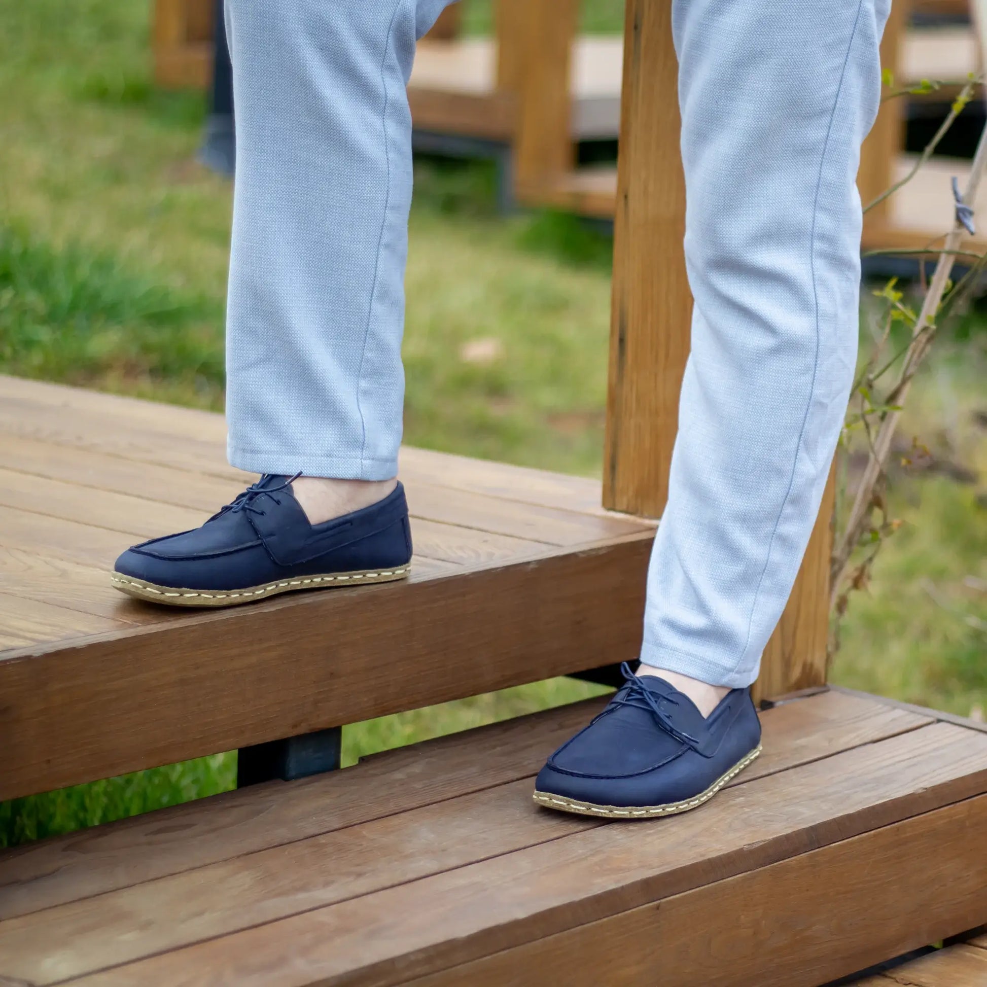 handmade mens navy blue leather barefoot earthing shoes