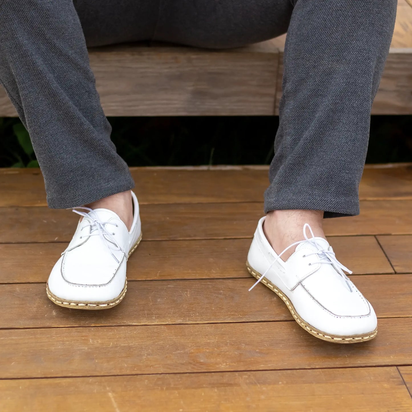 handmade mens white leather barefoot earthing shoes