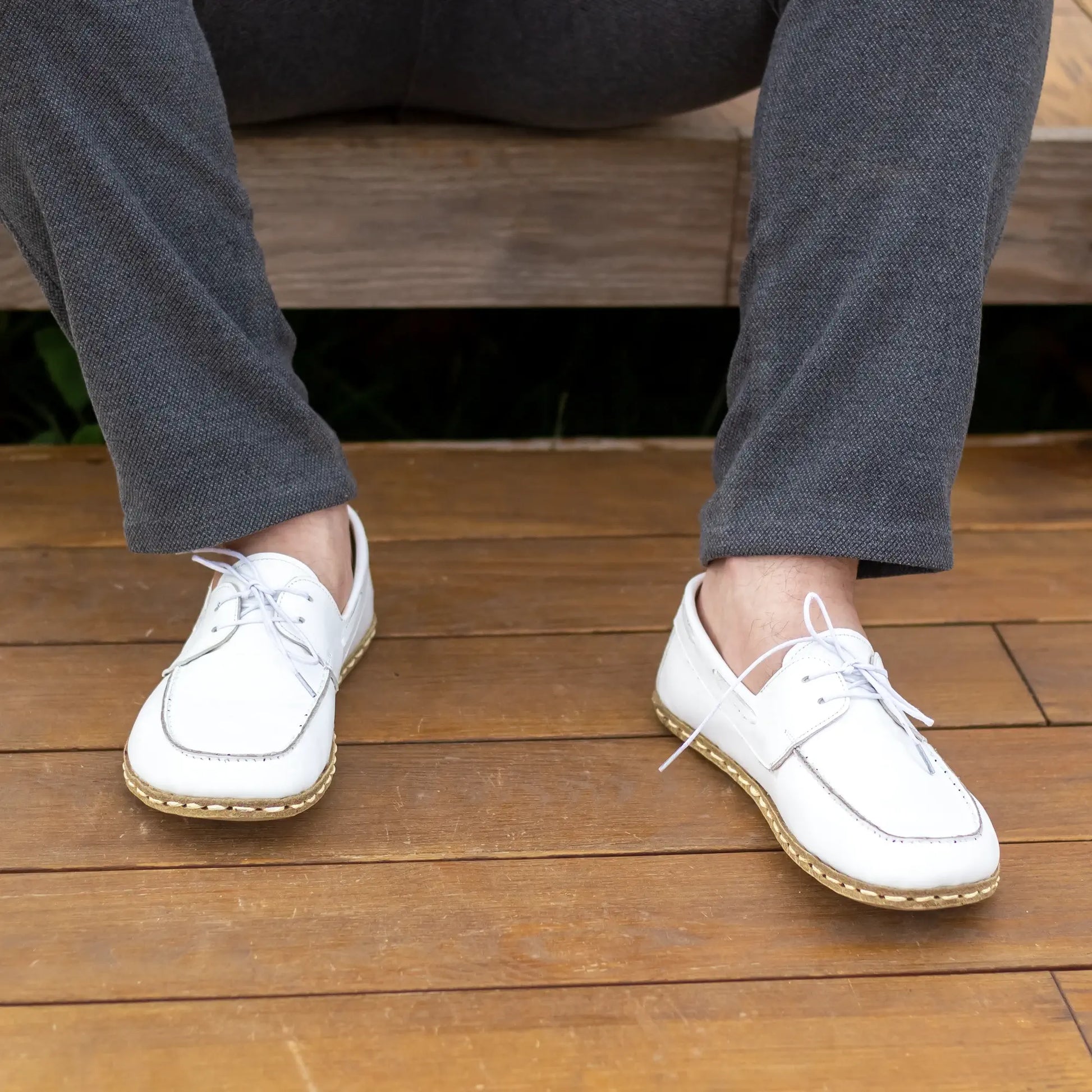 handmade mens white leather barefoot earthing shoes