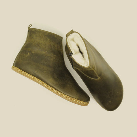 handmade military green leather hiking barefoot boots women
