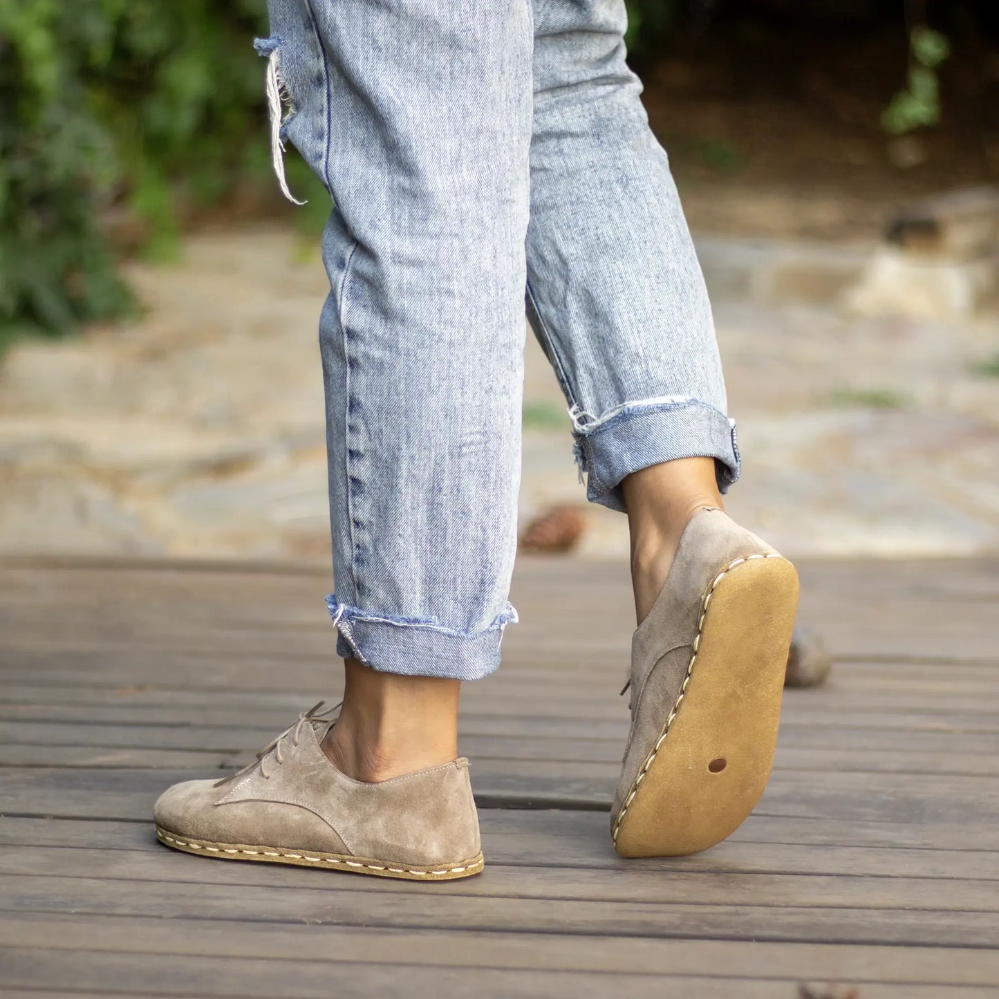 handmade milky brown barefoot leather shoes for women