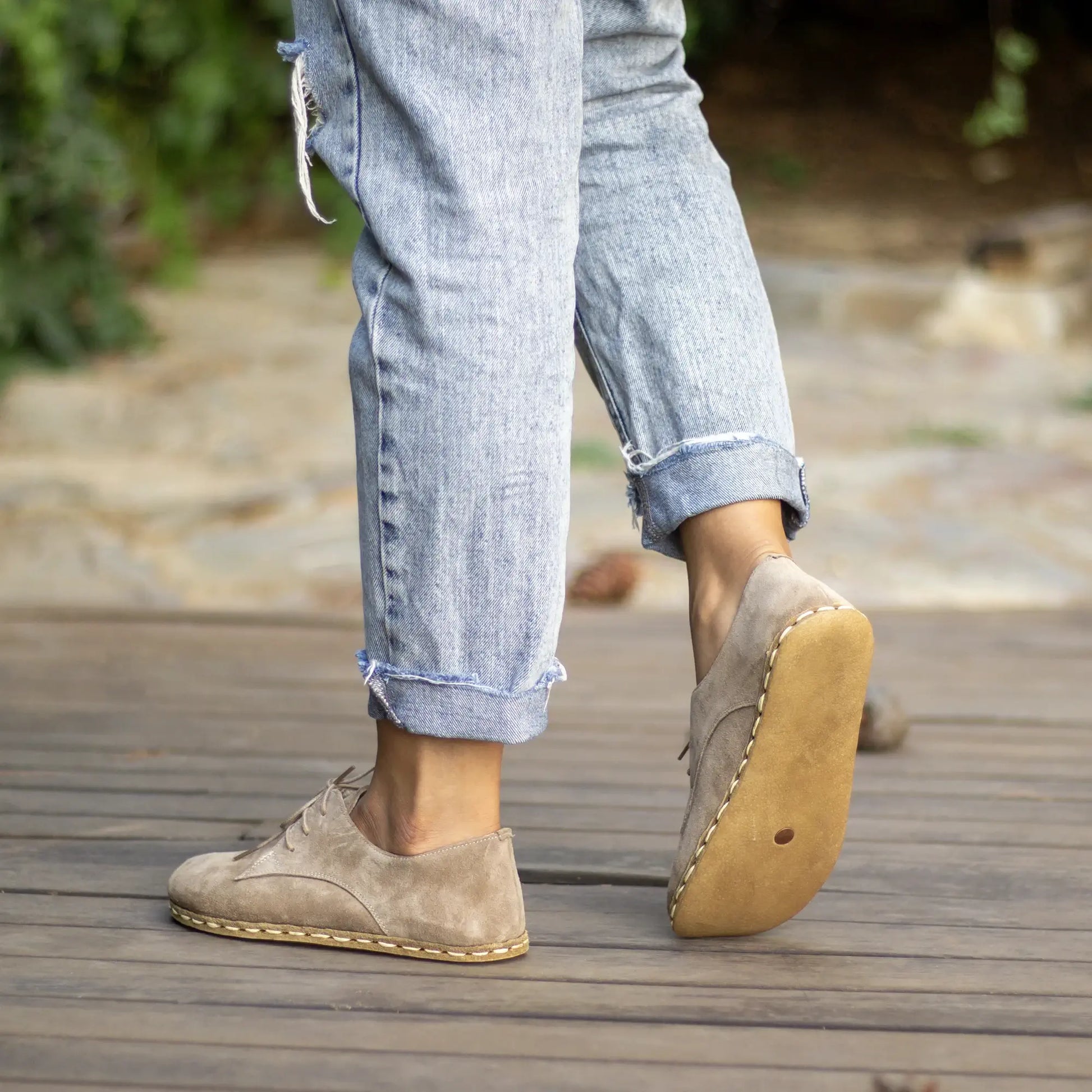 handmade milky brown barefoot leather shoes for women