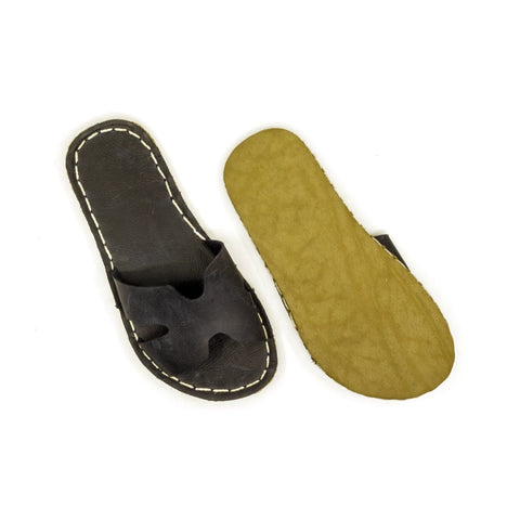 handmade navy blue h strap barefoot slippers men