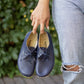 handmade navy blue leather barefoot shoes for women