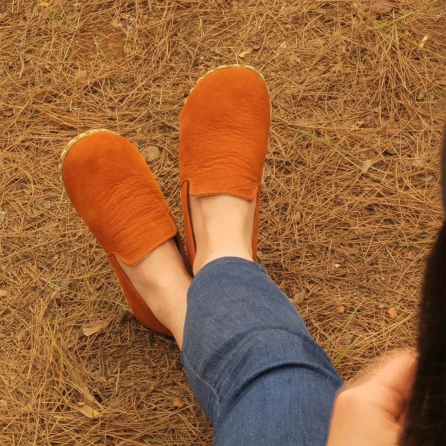 handmade nubuck orange barefoot shoes ladies