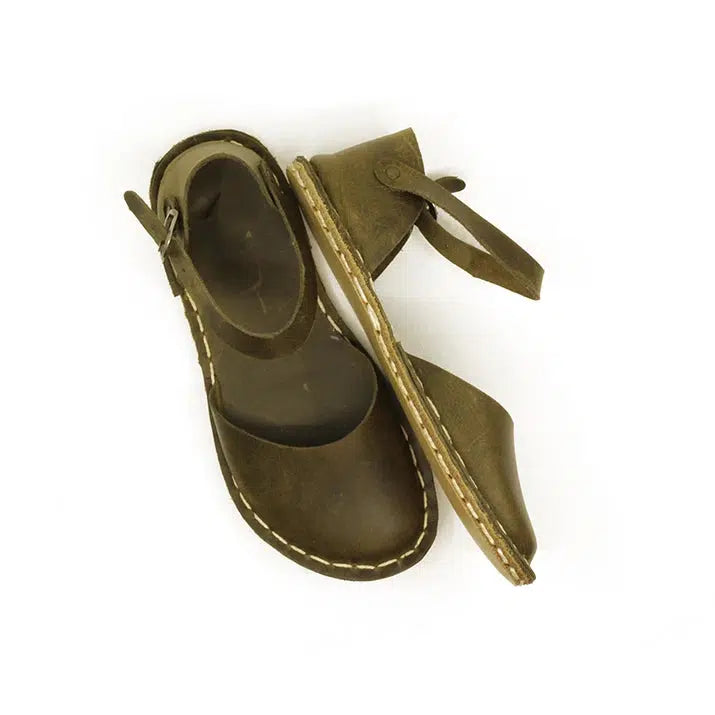 handmade olive green barefoot sandals