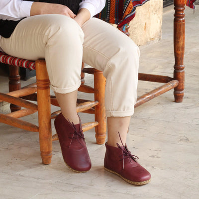 handmade oxford boots women burgundy leather earthing style