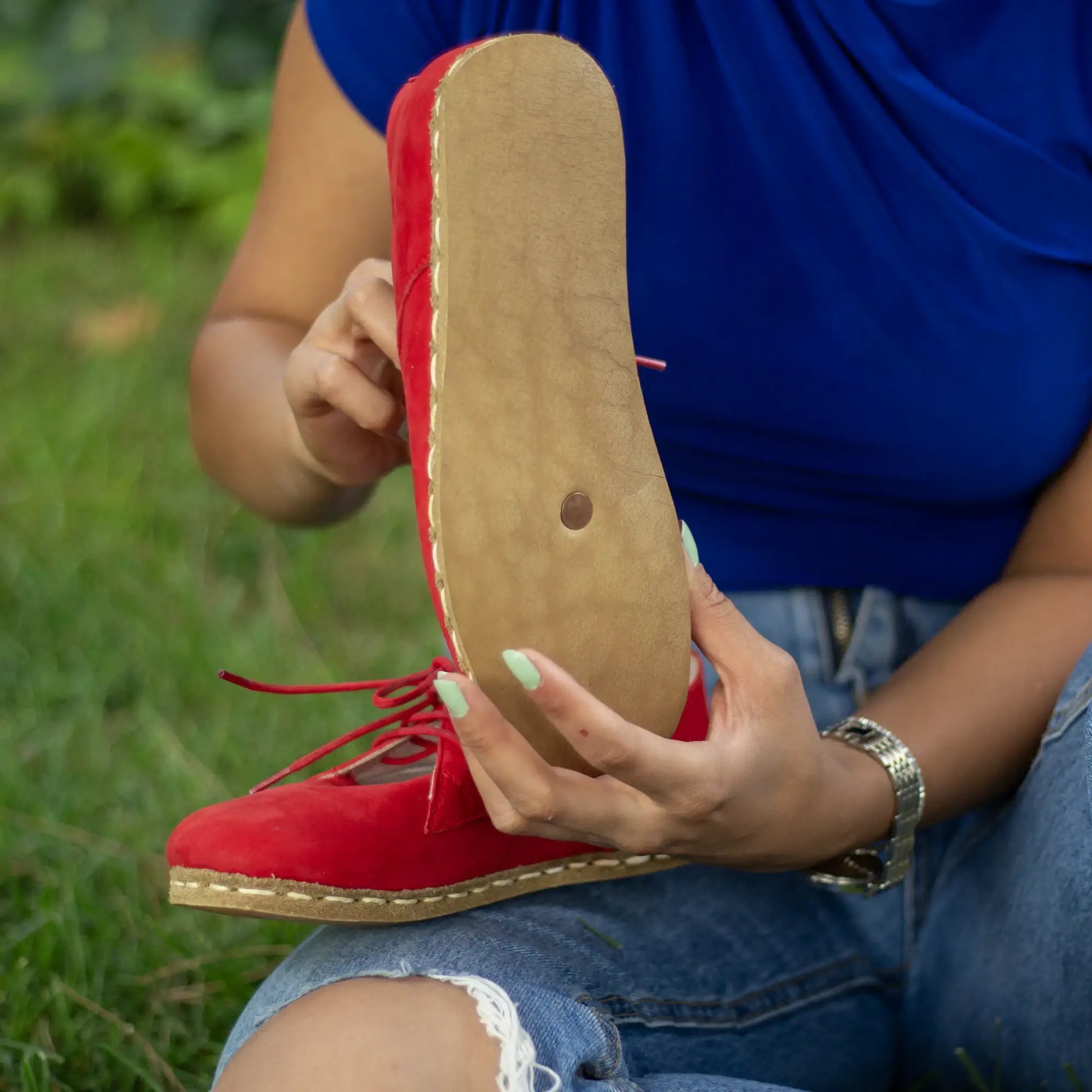 handmade red nubuck barefoot leather shoes for women