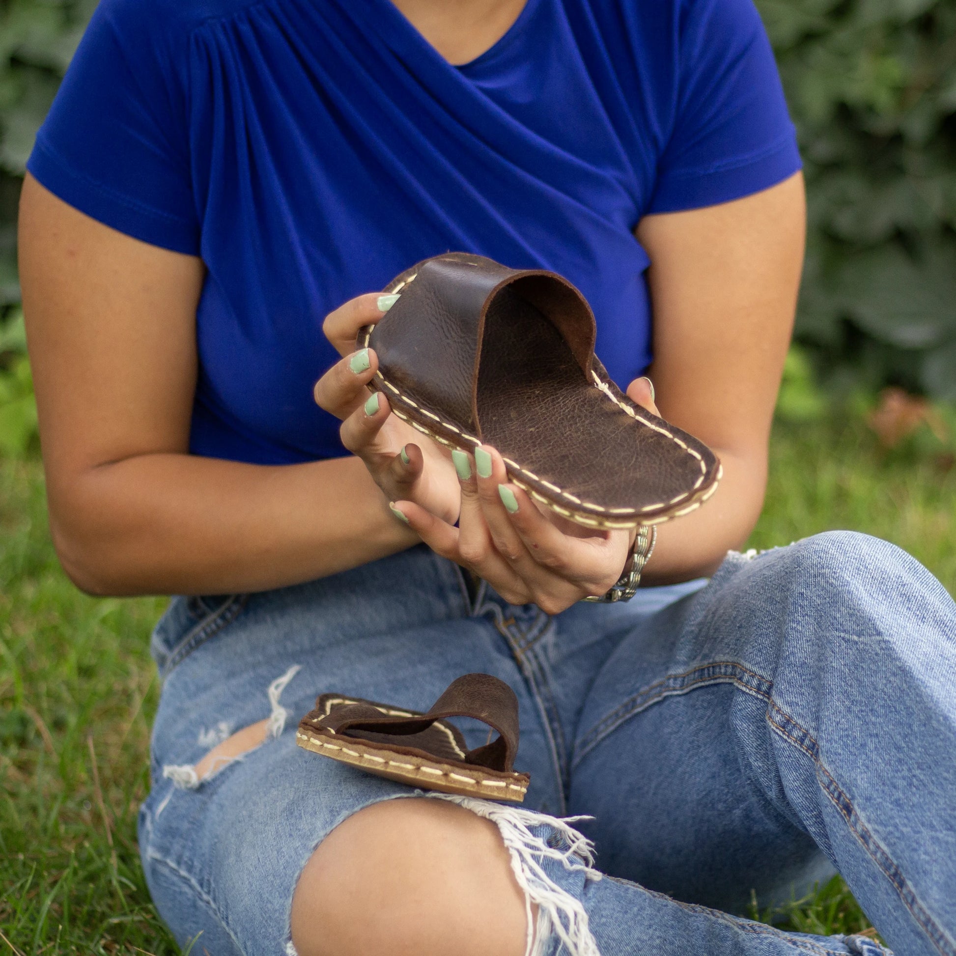 handmade tape brown slippers for women home use