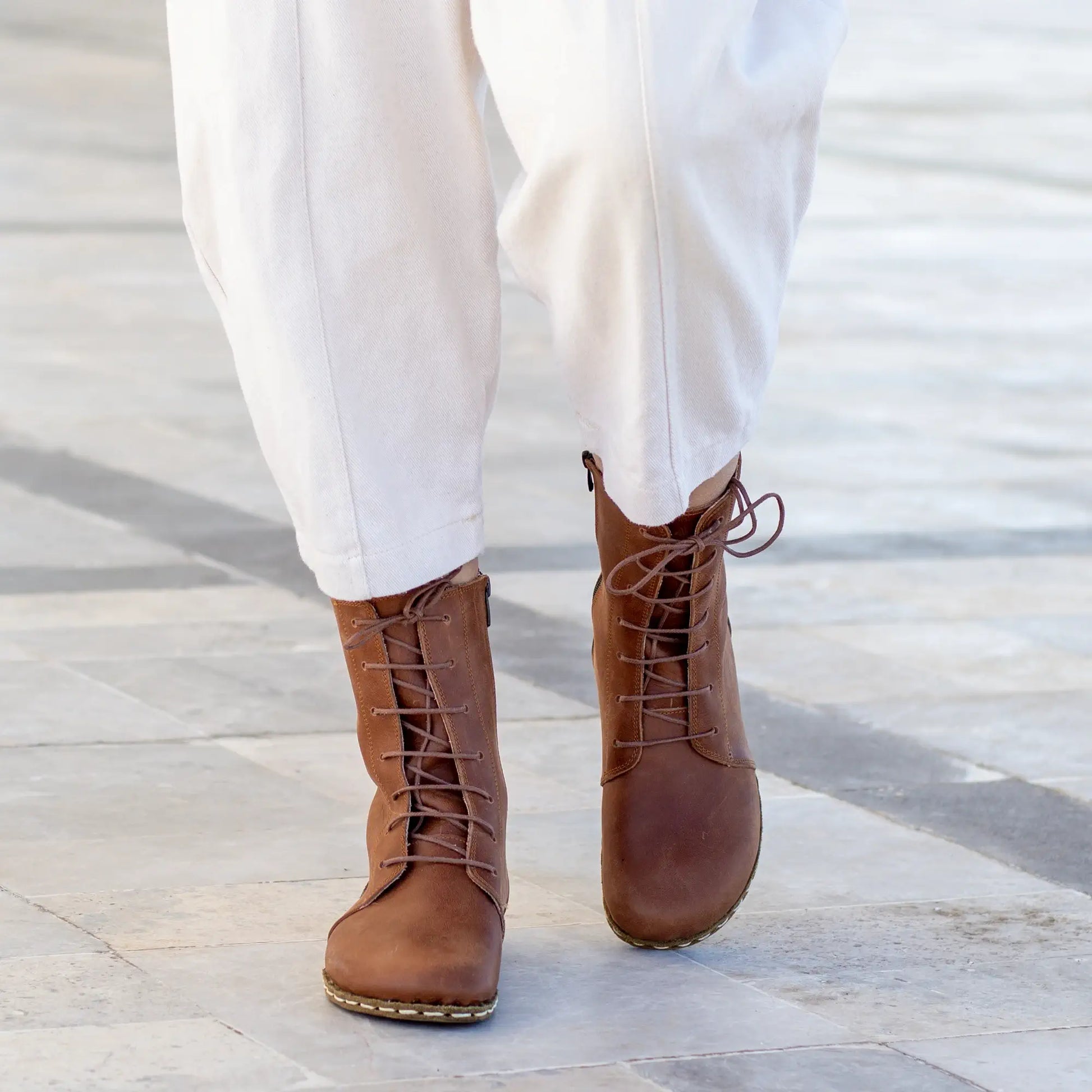 handmade womens barefoot lace up new brown leather boots