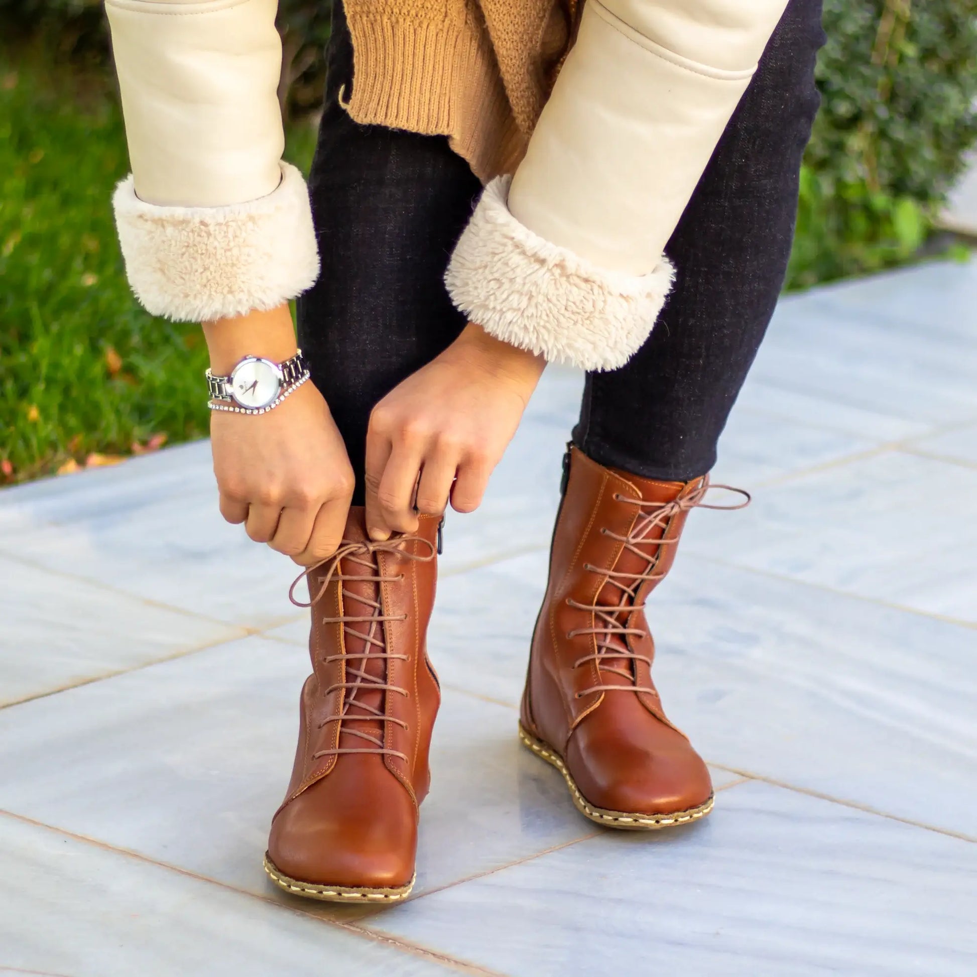 handmade womens barefoot lace up tornado brown leather boots