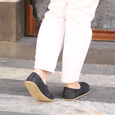 handmade womens barefoot loafers black