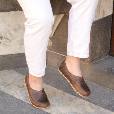 handmade womens barefoot loafers crazy classic brown