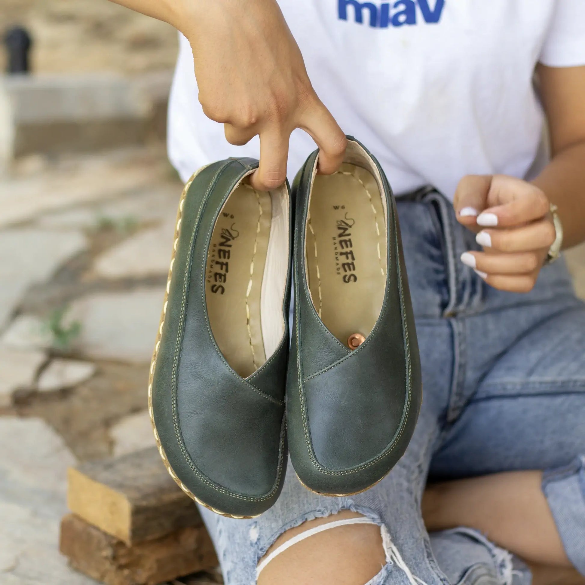 handmade womens barefoot loafers toledo green