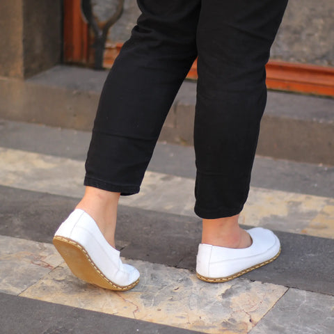 handmade womens barefoot loafers white