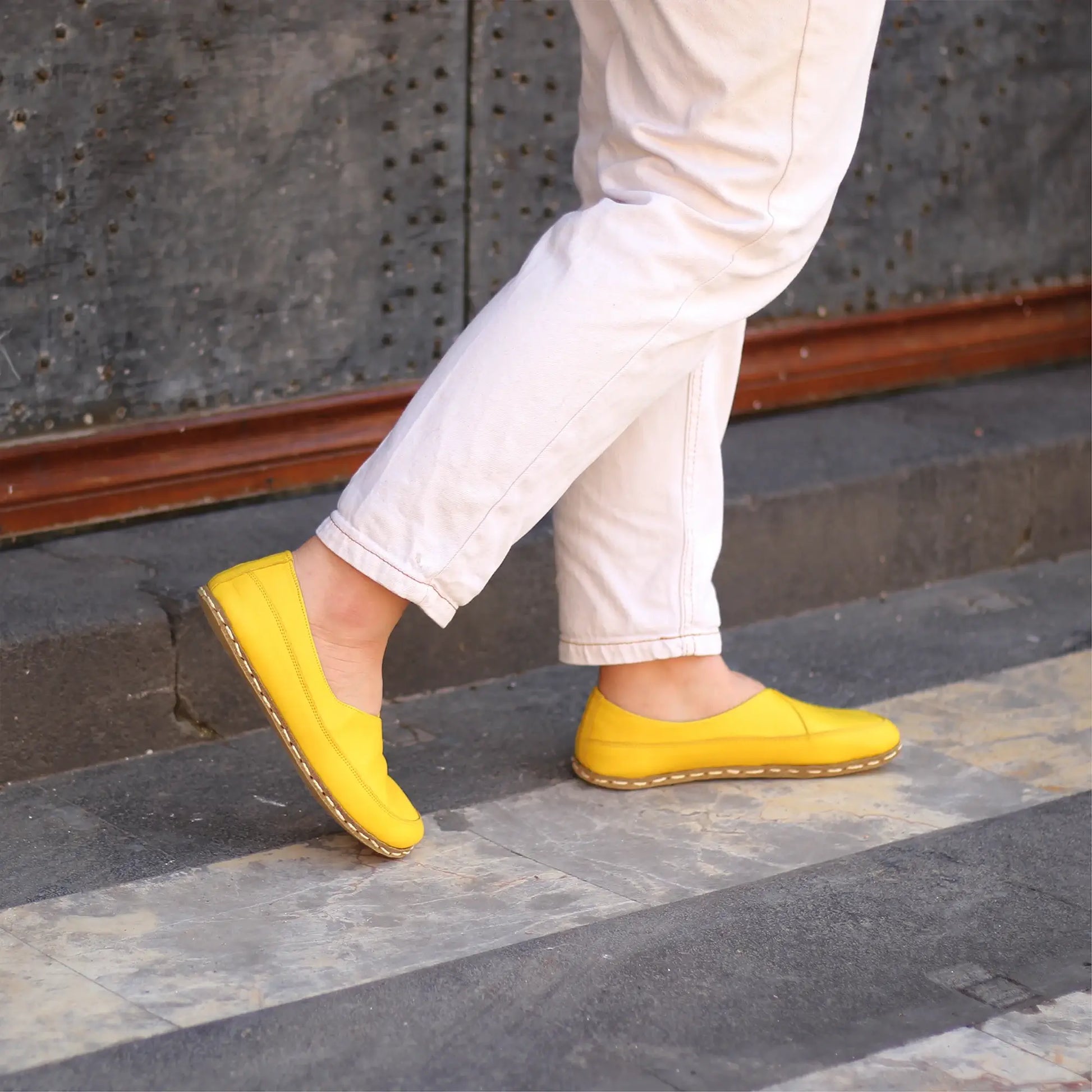 handmade womens barefoot loafers yellow