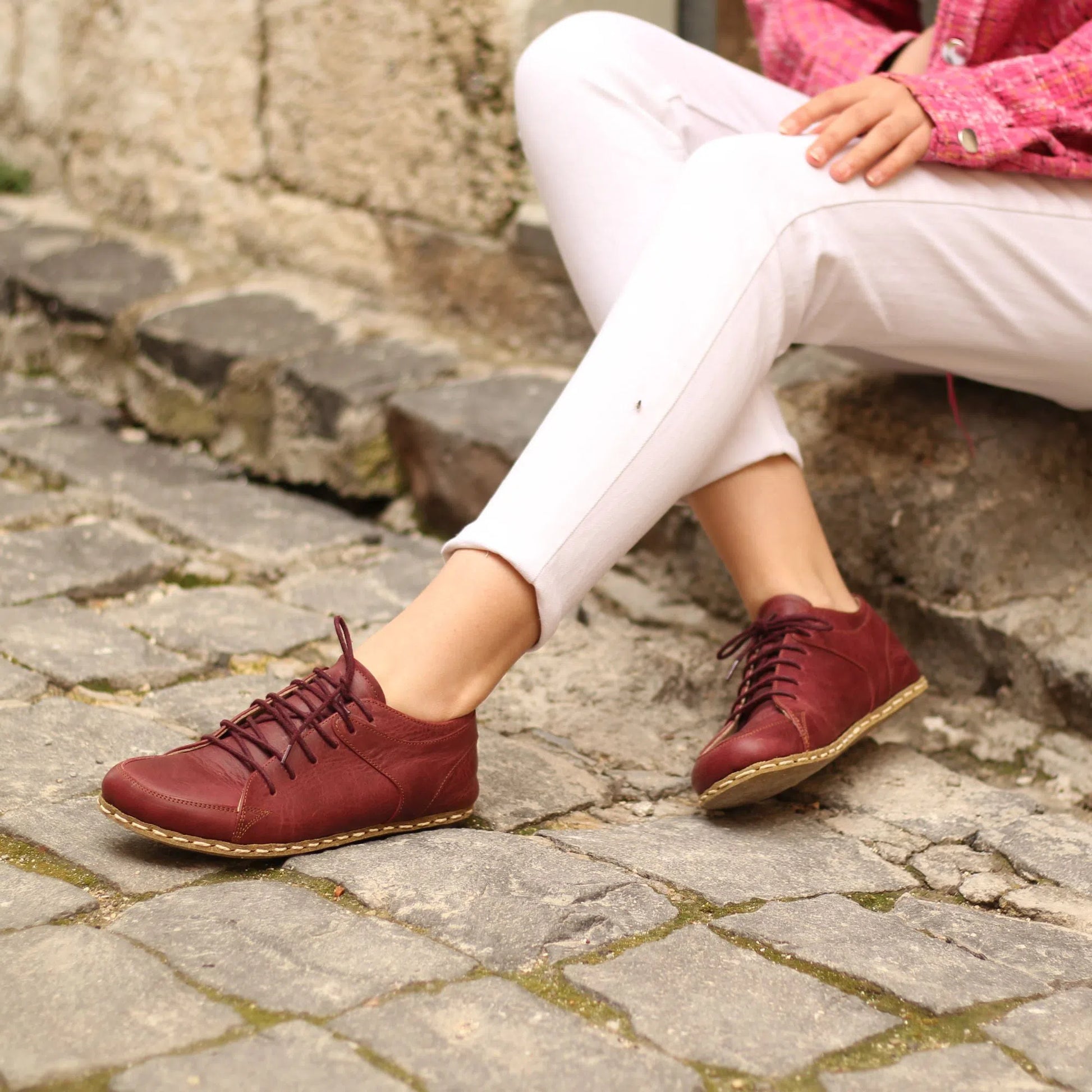 Handmade Women's Burgundy Leather Barefoot Sneakers-women sneakers-Nefes Shoes-4-Nefes Shoes