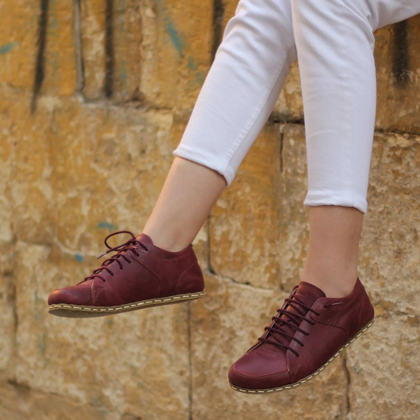 Handmade Women's Burgundy Leather Barefoot Sneakers-women sneakers-Nefes Shoes-4-Nefes Shoes