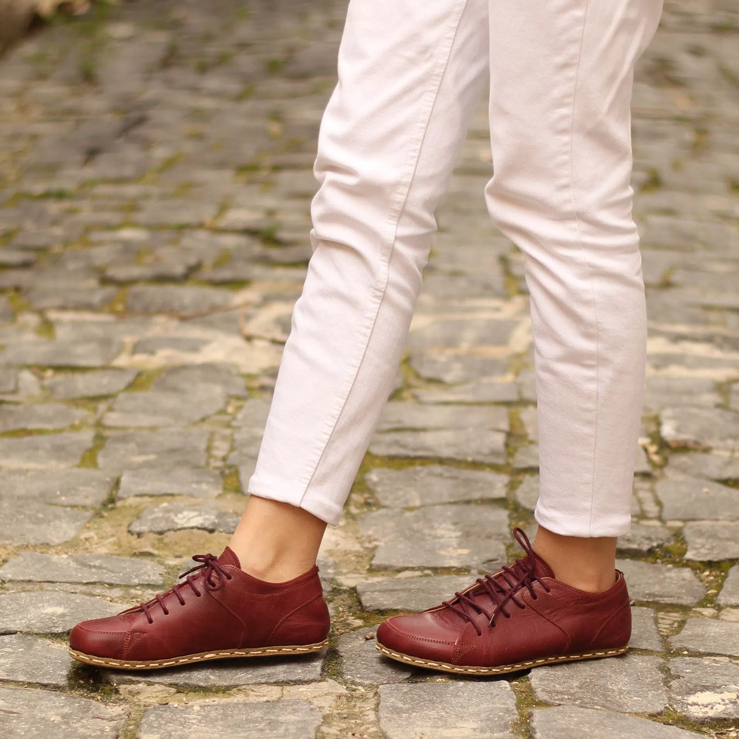 Handmade Women's Burgundy Leather Barefoot Sneakers-women sneakers-Nefes Shoes-4-Nefes Shoes