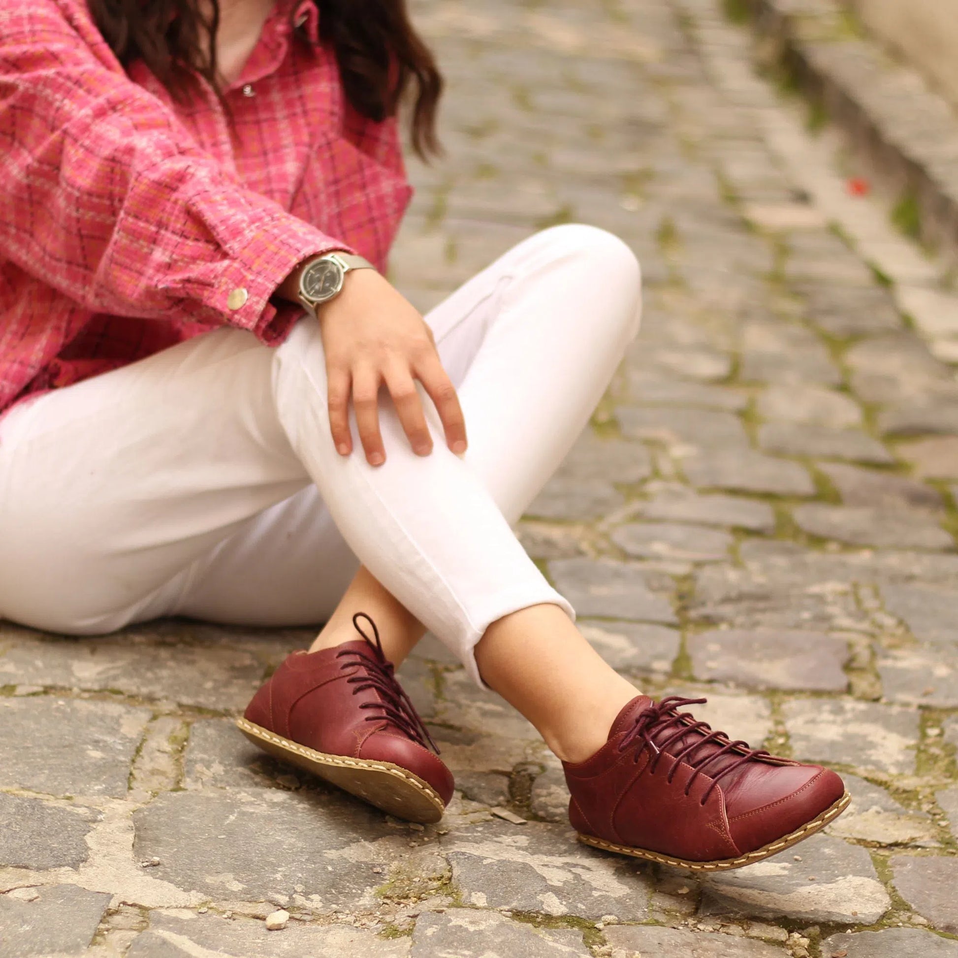 Handmade Women s Burgundy Leather Barefoot Sneakers Nefes Shoes