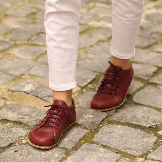 Handmade Women's Burgundy Leather Barefoot Sneakers-women sneakers-Nefes Shoes-4-Nefes Shoes