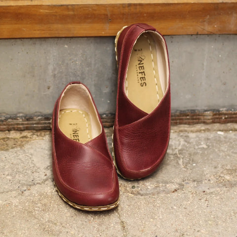 handmade womens casual barefoot loafers burgundy