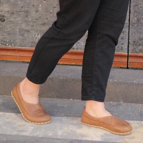 handmade womens casual barefoot loafers matte brown