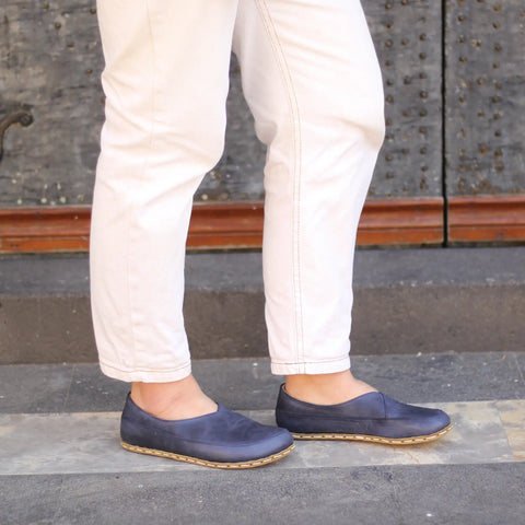 handmade womens casual barefoot loafers navy blue