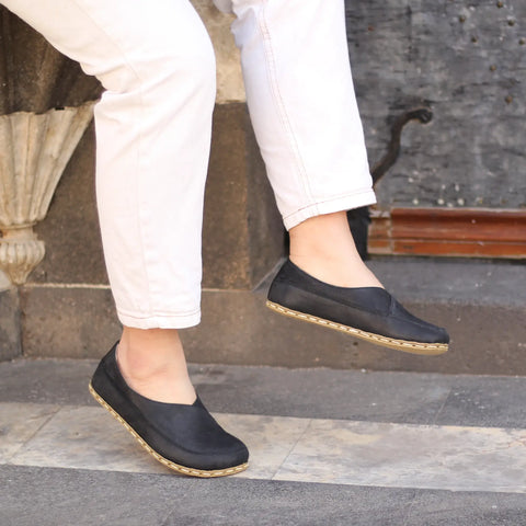 handmade womens elegant barefoot loafers black