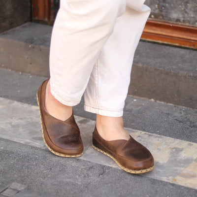 handmade womens everyday barefoot loafers crazy classic brown