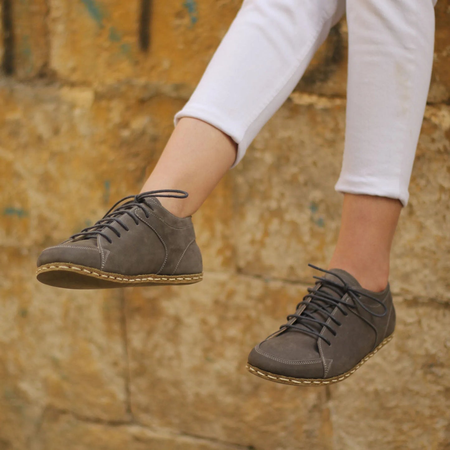 Handmade Women's Gray Leather Barefoot Sneakers-women sneakers-Nefes Shoes-4-Nefes Shoes