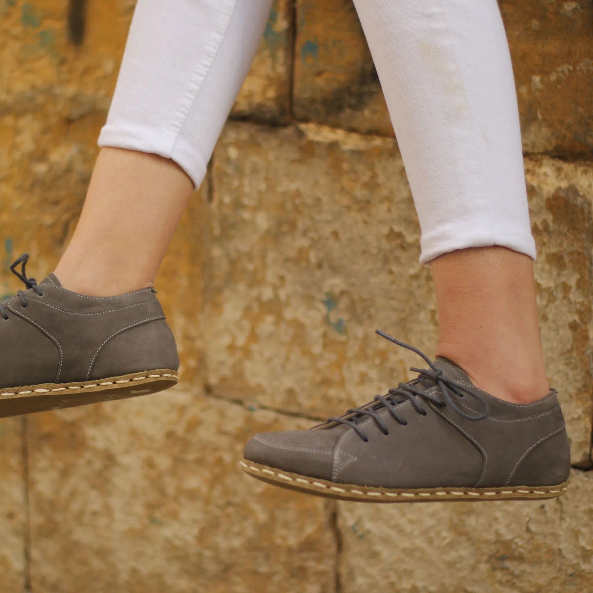 Handmade Women's Gray Leather Barefoot Sneakers-women sneakers-Nefes Shoes-4-Nefes Shoes