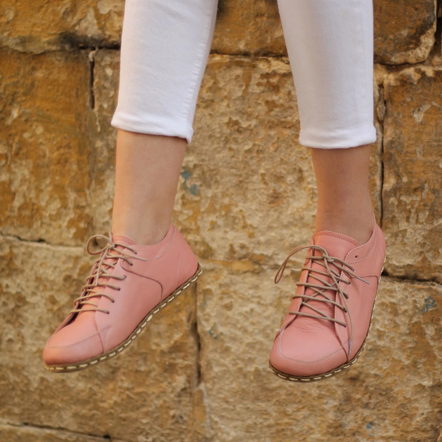 Handmade Women's Light Pink Leather Barefoot Sneakers-women sneakers-Nefes Shoes-4-Nefes Shoes