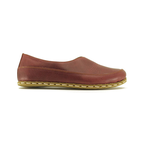 handmade womens stylish barefoot loafers burgundy