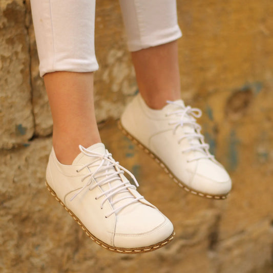 Handmade Women's White Leather Barefoot Sneakers-women sneakers-Nefes Shoes-4-Nefes Shoes