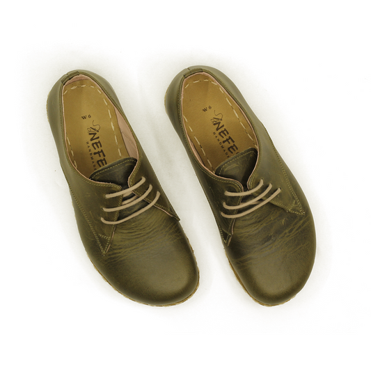 Handmade Zero Drop Barefoot Shoes For Women Military Green-Women Barefoot Shoes Laced-nefesshoes-3-Nefes Shoes