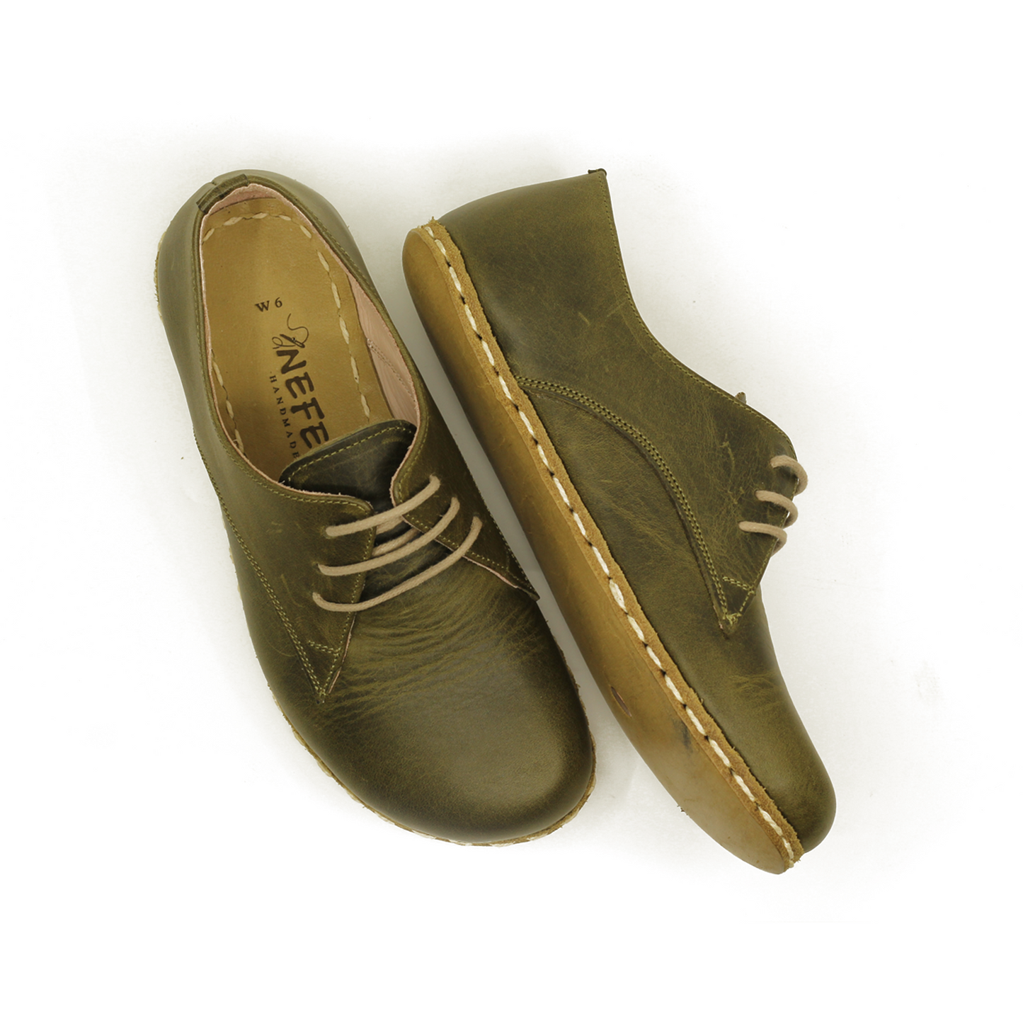 Handmade Zero Drop Barefoot Shoes For Women Military Green-Women Barefoot Shoes Laced-nefesshoes-3-Nefes Shoes