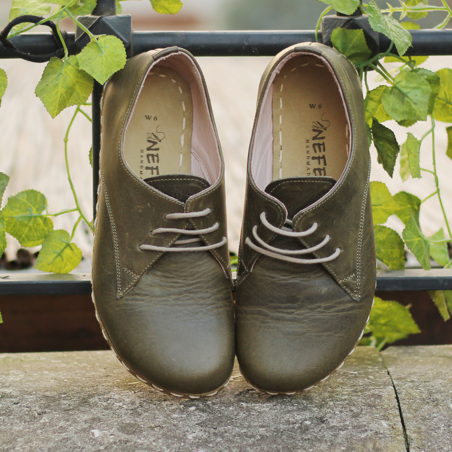 Handmade Zero Drop Barefoot Shoes For Women Military Green-Women Barefoot Shoes Laced-nefesshoes-3-Nefes Shoes