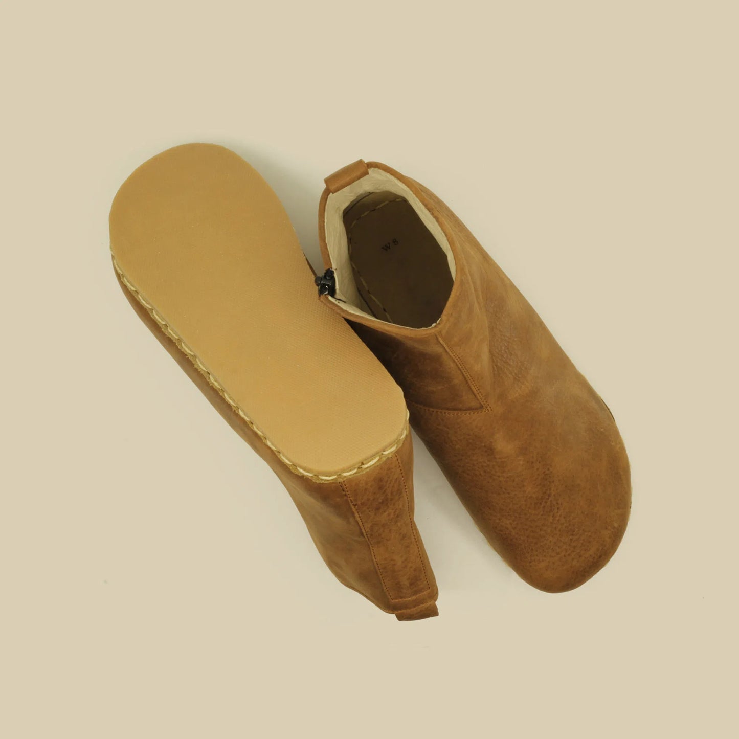 handmade zipper barefoot boots women matte brown leather