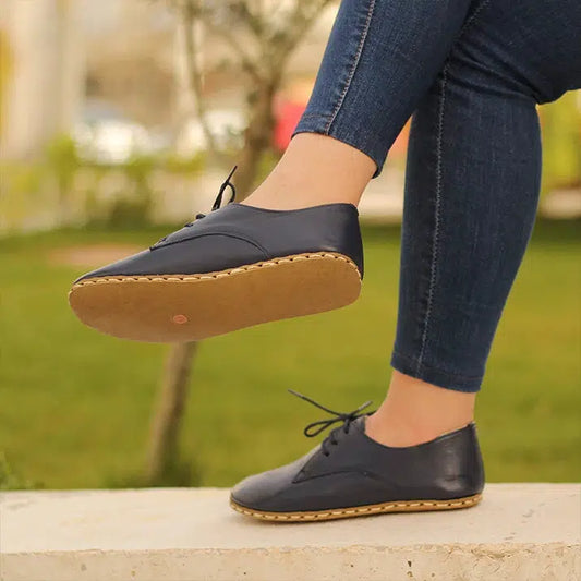 lace up navy blue oxford style womens shoes