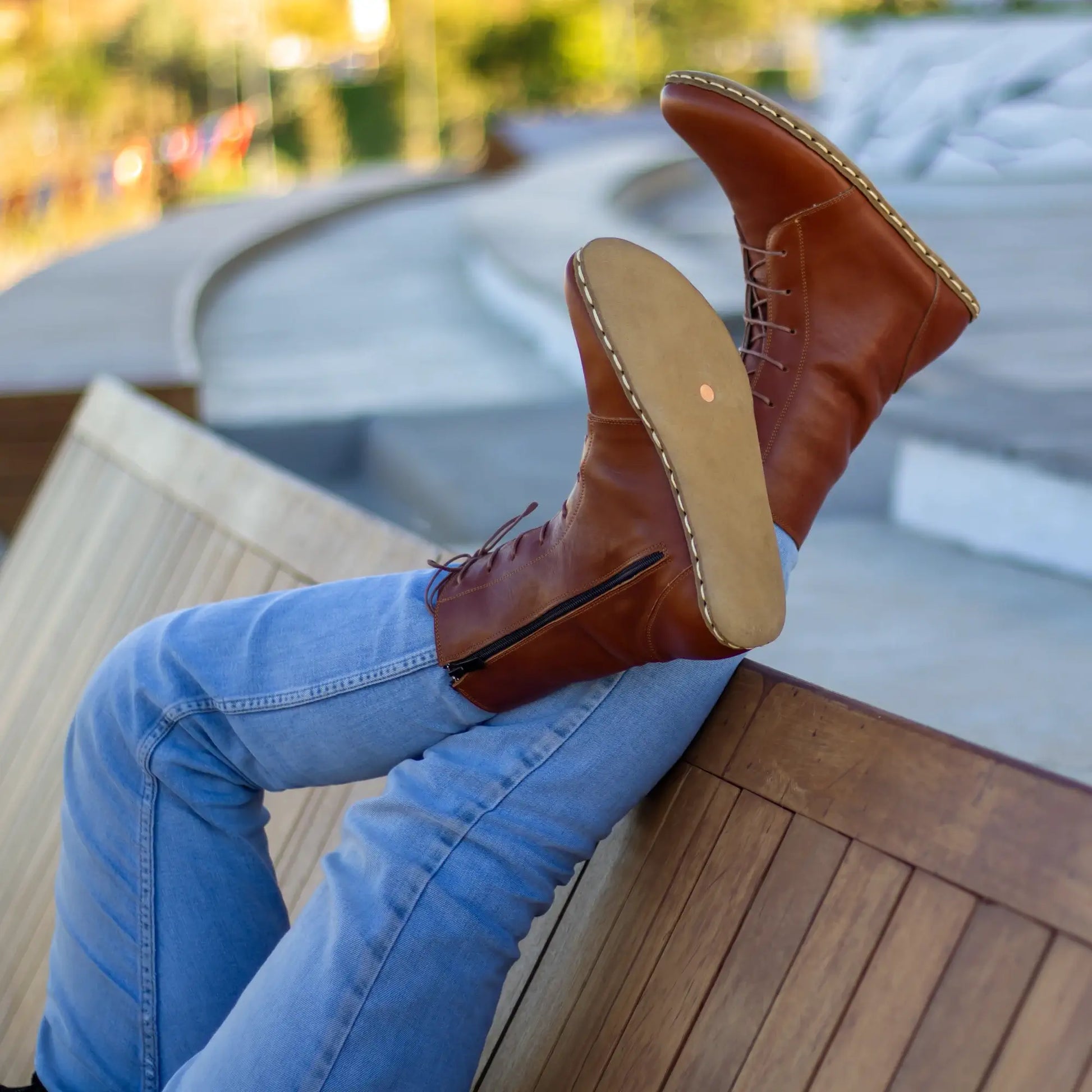 lace up barefoot tornado brown leather boots for men